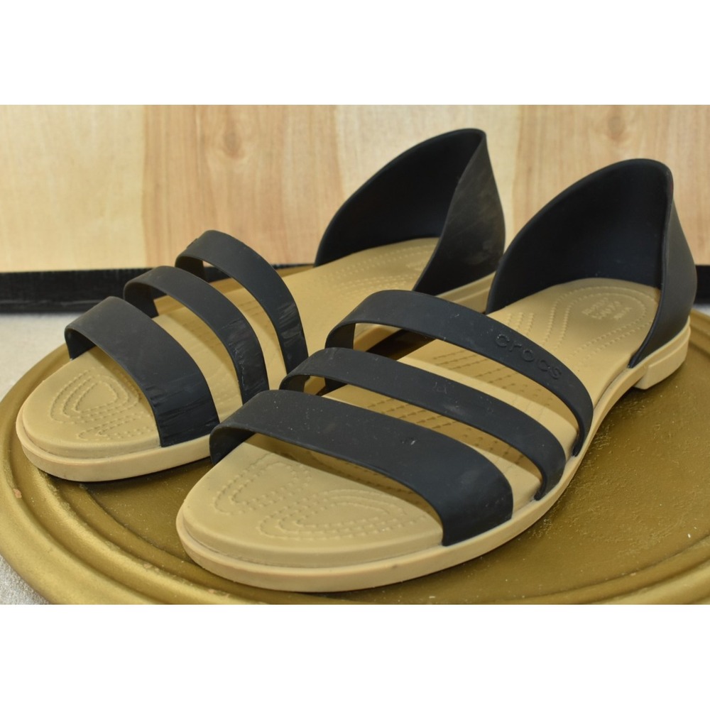 Crocs Tulum Women Sandals Size 10 Open Toe Flat Slip On Black Comfort